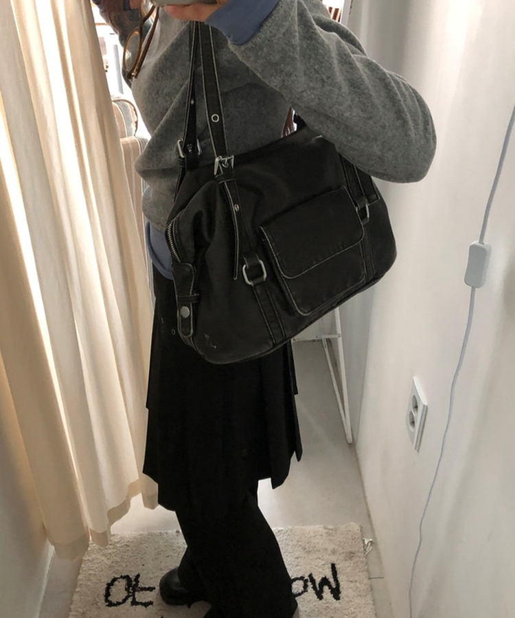 フェイクレザーショルダートートバッグ(5color) CHARCOAL