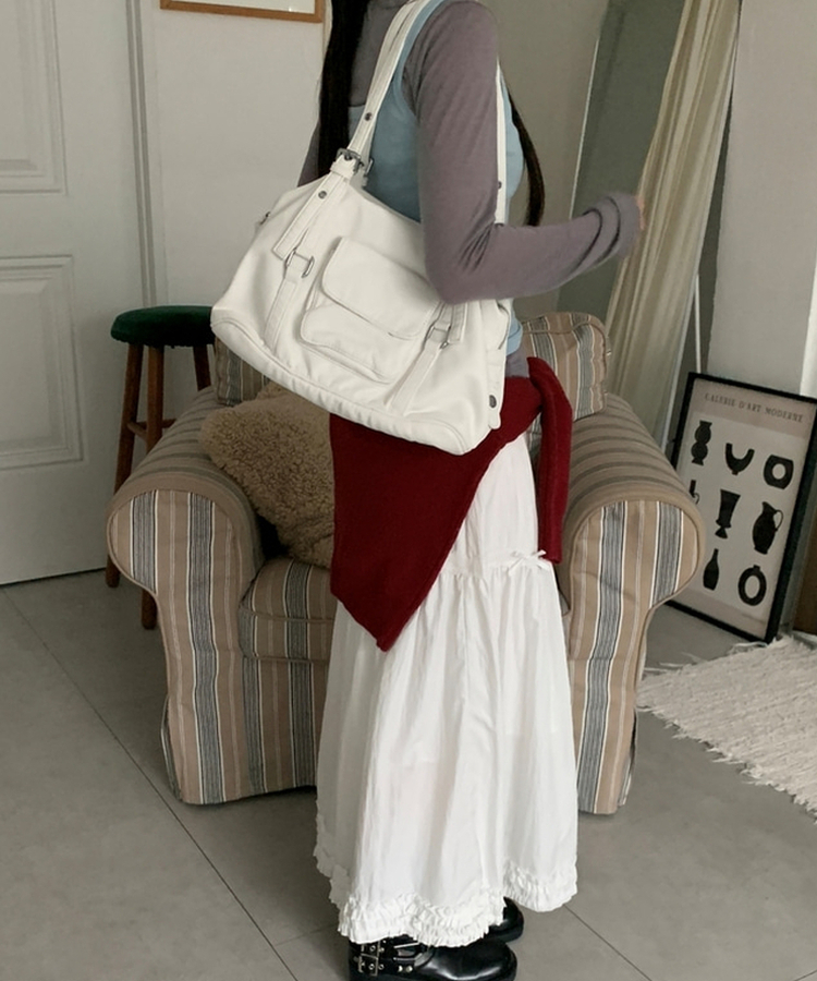 フェイクレザーショルダートートバッグ(5color) WHITE