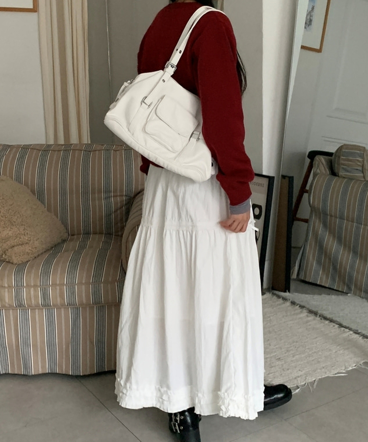 フェイクレザーショルダートートバッグ(5color) WHITE