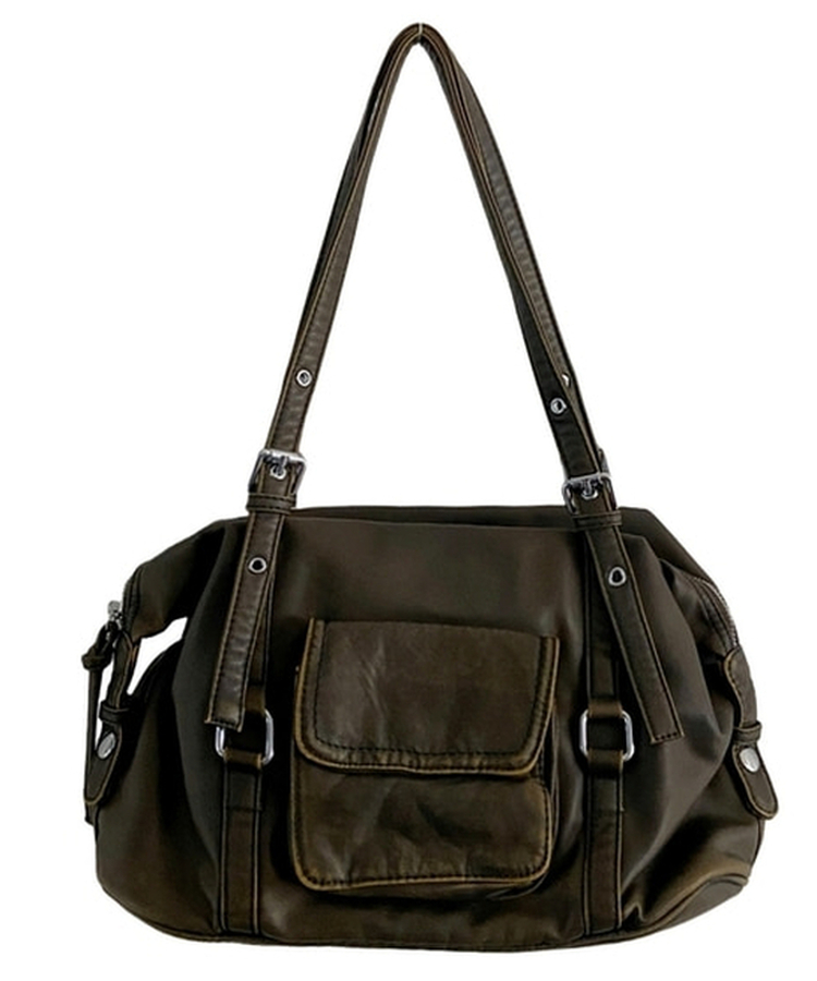 フェイクレザーショルダートートバッグ(5color)