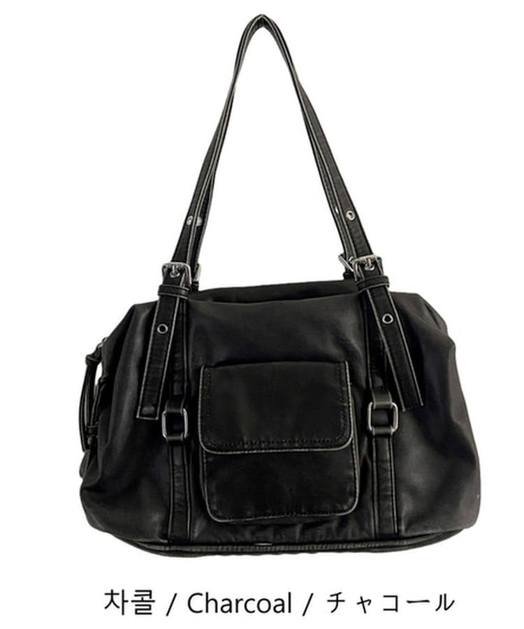 フェイクレザーショルダートートバッグ(5color)