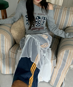 1997スターワンオフレタリング長袖Tシャツ(5color) GREY