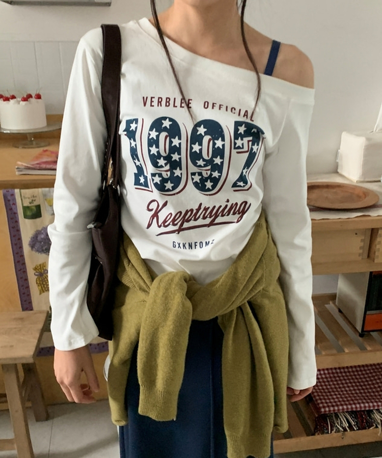 1997スターワンオフレタリング長袖Tシャツ(5color) WHITE