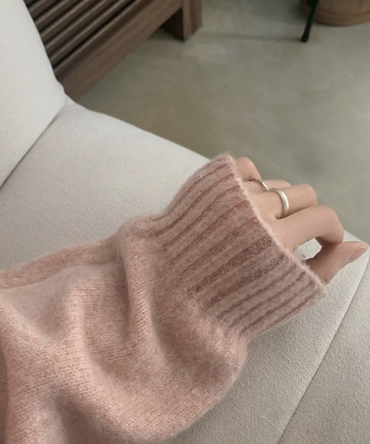 레이니 원오프숄더 긴팔니트 핑크