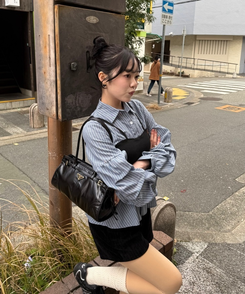 스트라이프 플레어 뷔스티에 셔츠 소라