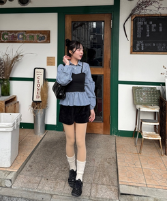 스트라이프 플레어 뷔스티에 셔츠 소라