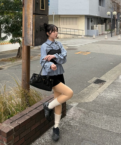 스트라이프 플레어 뷔스티에 셔츠 소라