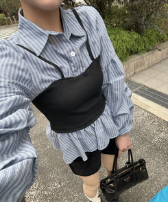 스트라이프 플레어 뷔스티에 셔츠 소라