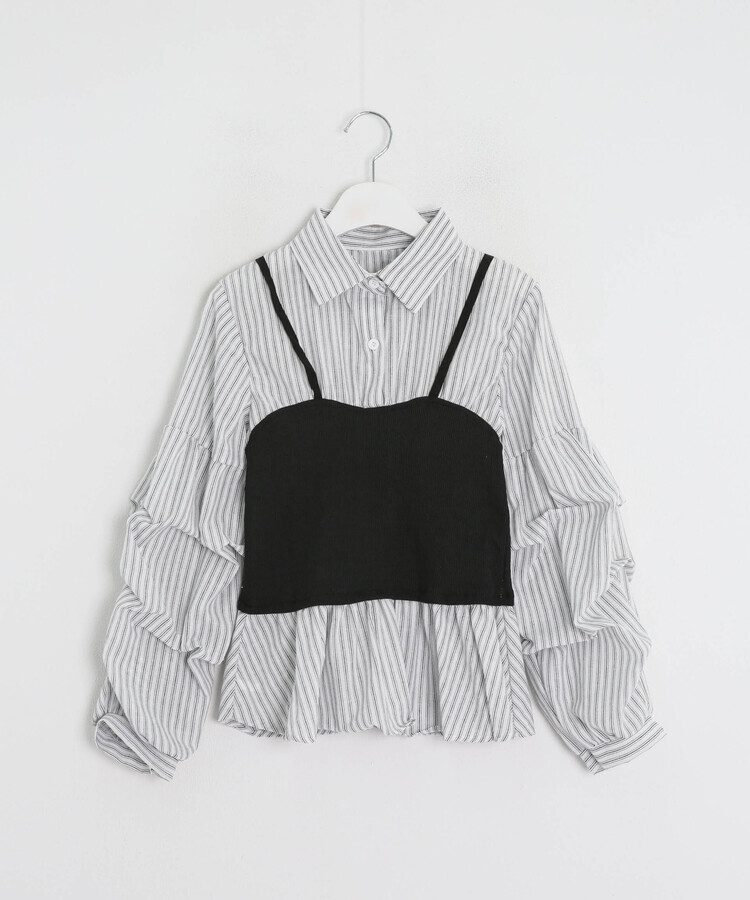 스트라이프 플레어 뷔스티에 셔츠