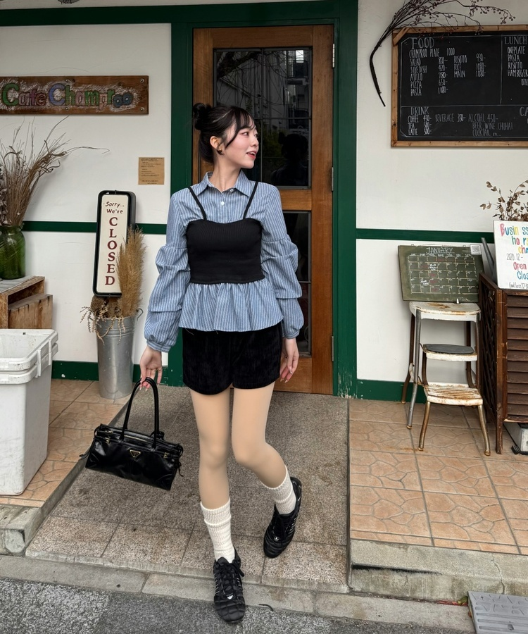 스트라이프 플레어 뷔스티에 셔츠 소라