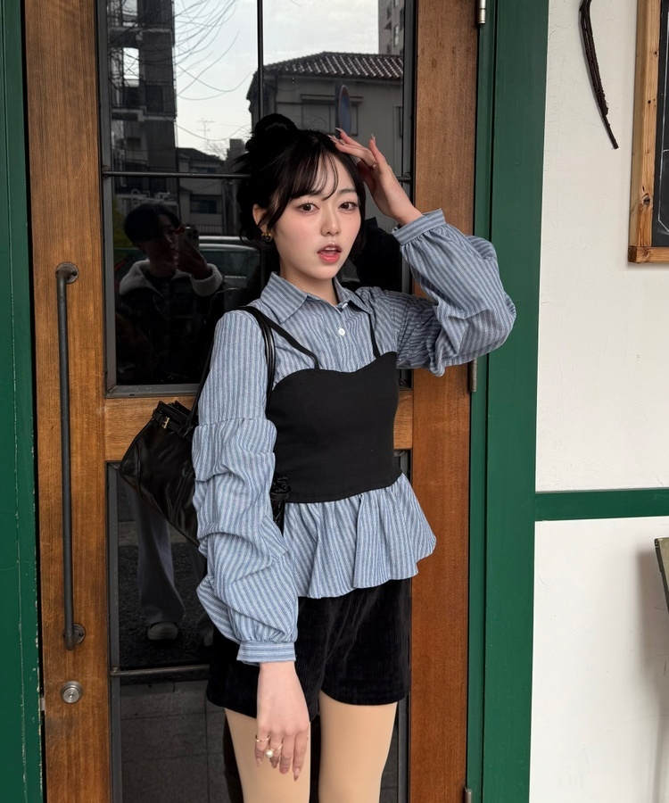 스트라이프 플레어 뷔스티에 셔츠 소라