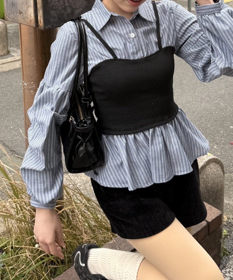 스트라이프 플레어 뷔스티에 셔츠 소라