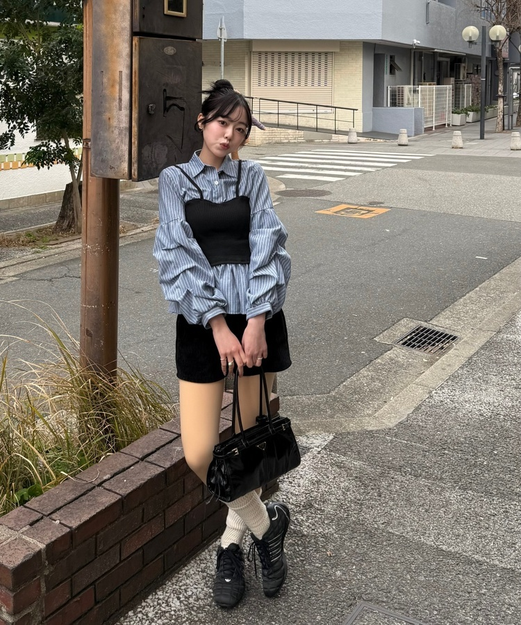 스트라이프 플레어 뷔스티에 셔츠 소라