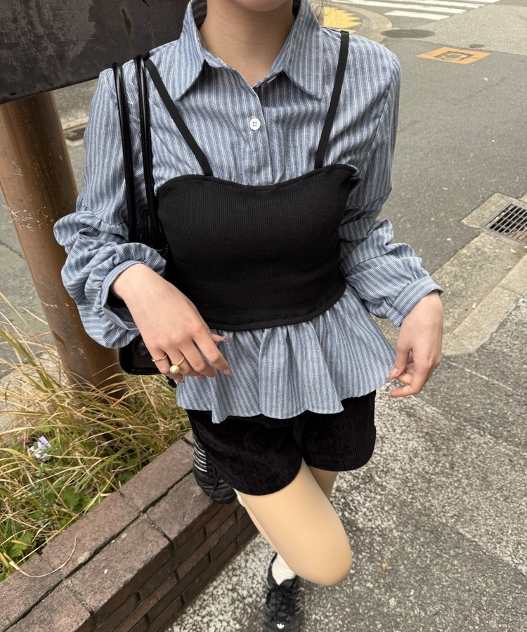 스트라이프 플레어 뷔스티에 셔츠 소라