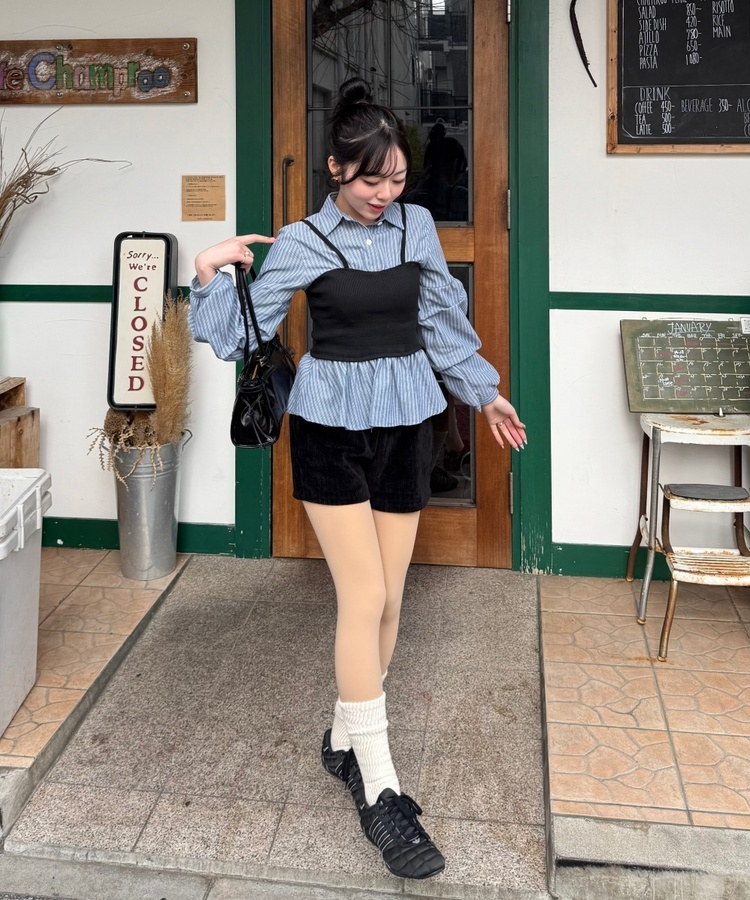 스트라이프 플레어 뷔스티에 셔츠 소라