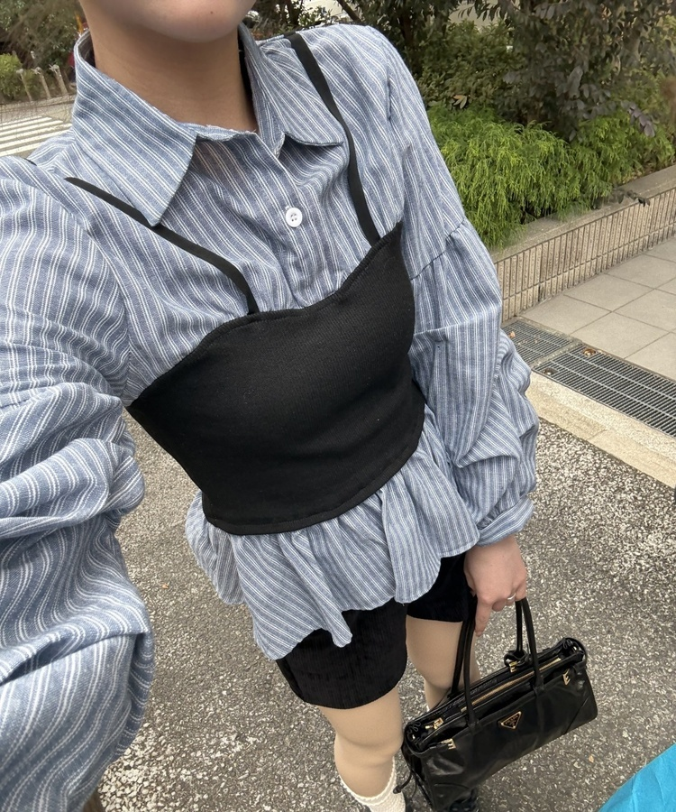 스트라이프 플레어 뷔스티에 셔츠 소라