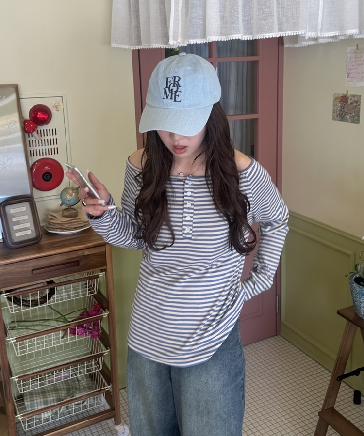 오프숄더 스트라이프 탑 소라