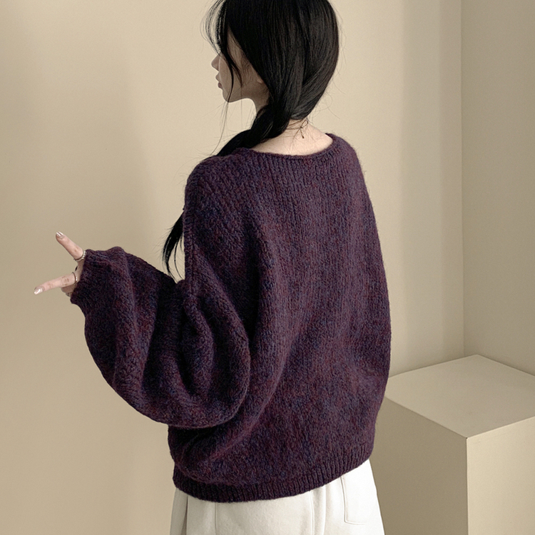 포도색감 오버핏 브이넥 벌룬 아방핏 겨울 봄니트 퍼플