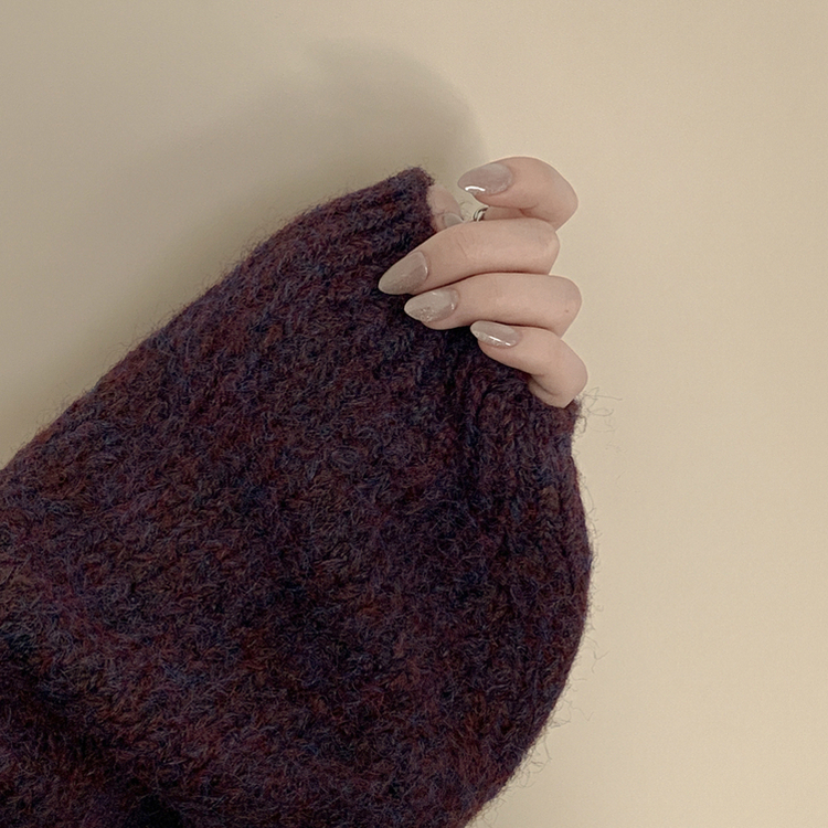 포도색감 오버핏 브이넥 벌룬 아방핏 겨울 봄니트 퍼플