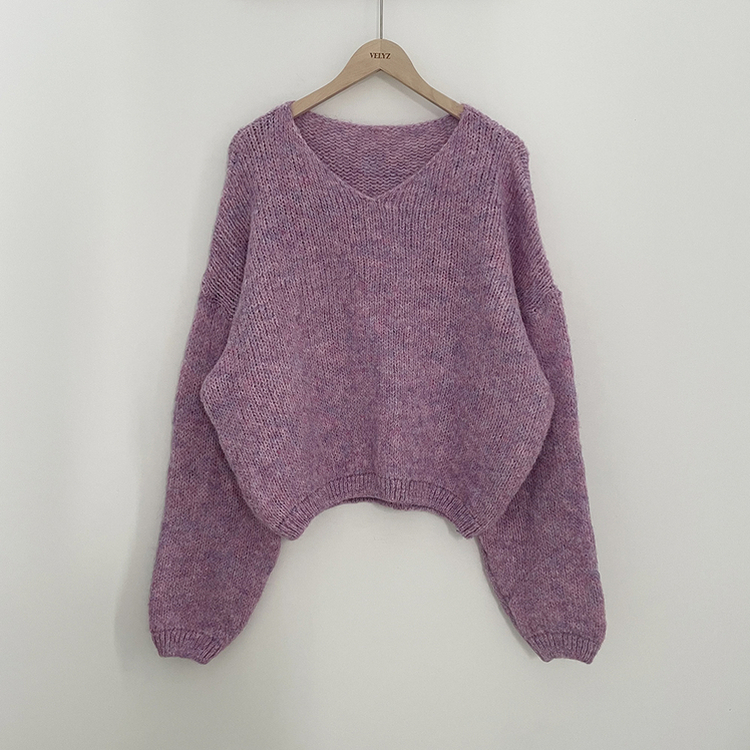 포도색감 오버핏 브이넥 벌룬 아방핏 겨울 봄니트