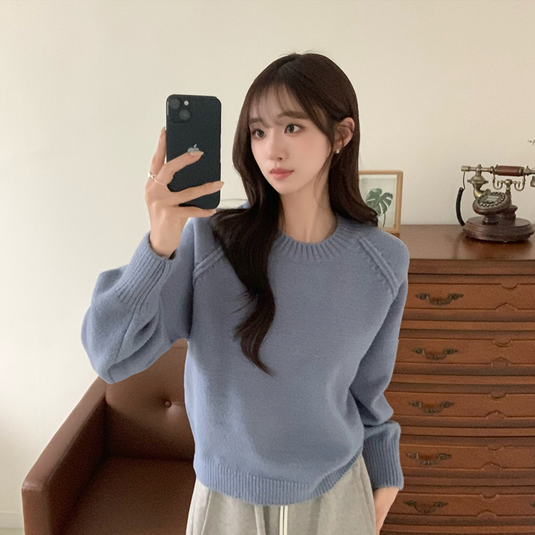 퀄리티 핏 보장하는 모모 라운드 아방핏 겨울 긴팔 니트 루즈핏 긴팔티 데일리 상의 6color 소라