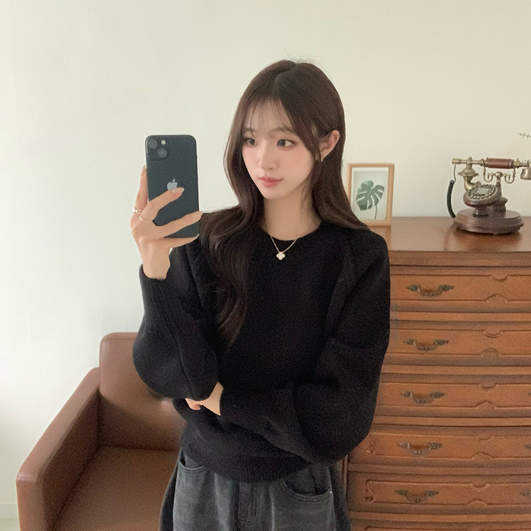 퀄리티 핏 보장하는 모모 라운드 아방핏 겨울 긴팔 니트 루즈핏 긴팔티 데일리 상의 6color 블랙