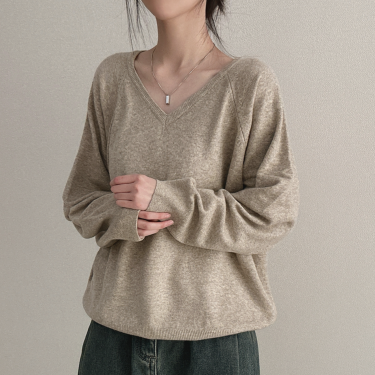 デイリーウールVネックニット(8color) OATMAEL GRAY