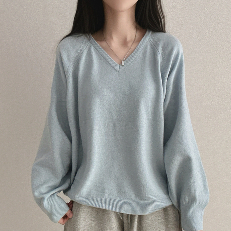 デイリーウールVネックニット(8color) SKY BLUE