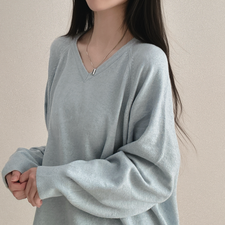デイリーウールVネックニット(8color) SKY BLUE