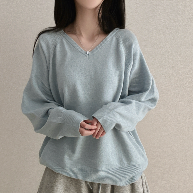 デイリーウールVネックニット(8color) SKY BLUE