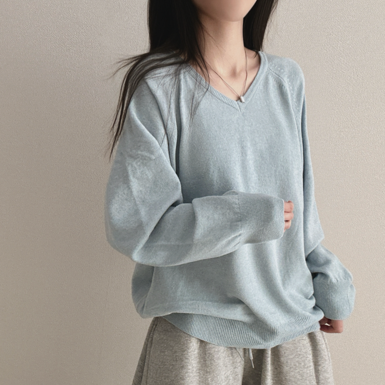 デイリーウールVネックニット(8color) SKY BLUE