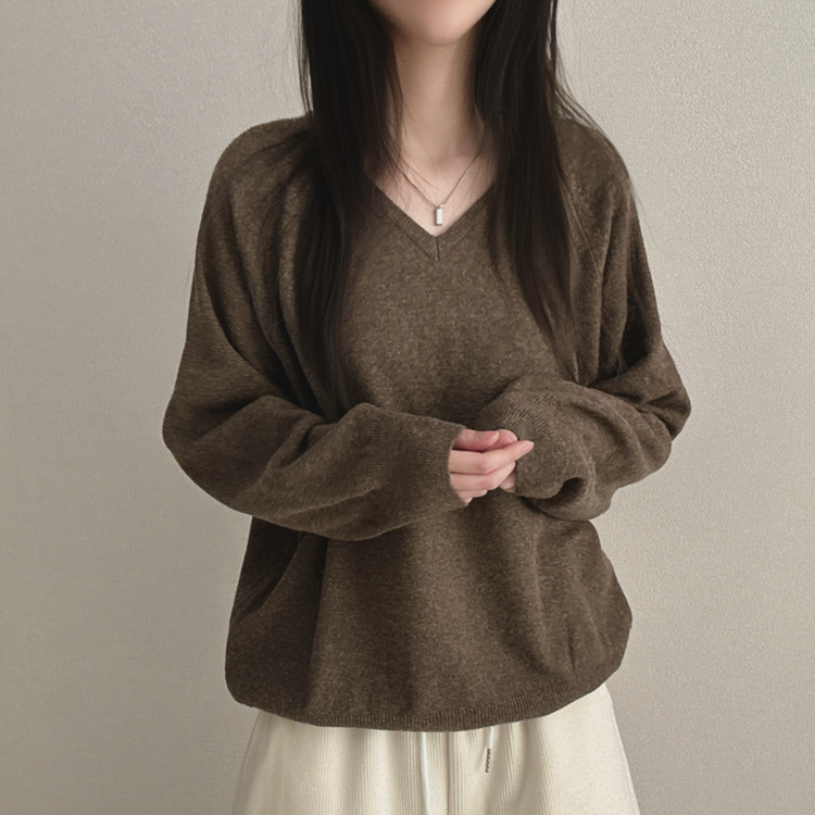 デイリーウールVネックニット(8color) DARK MOCHA