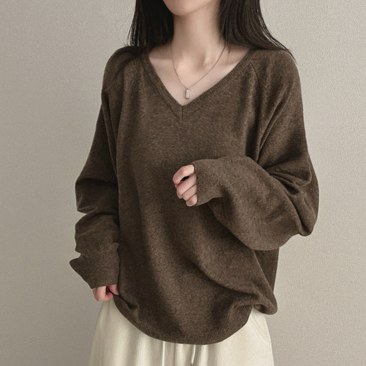 デイリーウールVネックニット(8color) DARK MOCHA