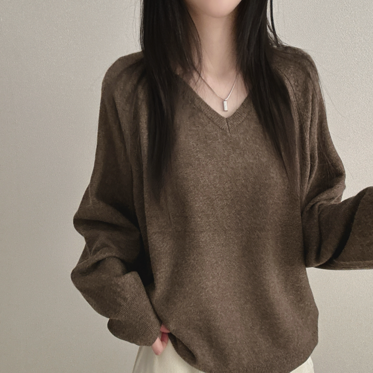 デイリーウールVネックニット(8color) DARK MOCHA