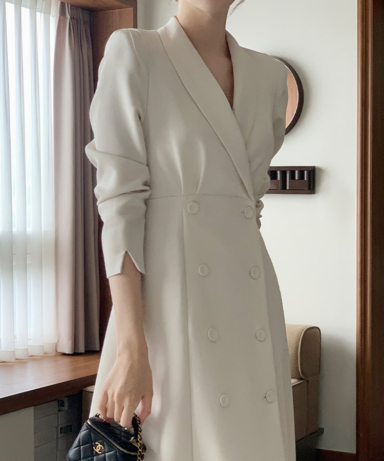 【お呼ばれコーデ／フォーマルスタイル♥】エイリン ショールカラー ロング Aラインワンピース CREAM