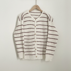 모헤어 배색 스트라이프 단가라 라운드넥 골드 콩단추 아방핏 니트가디건