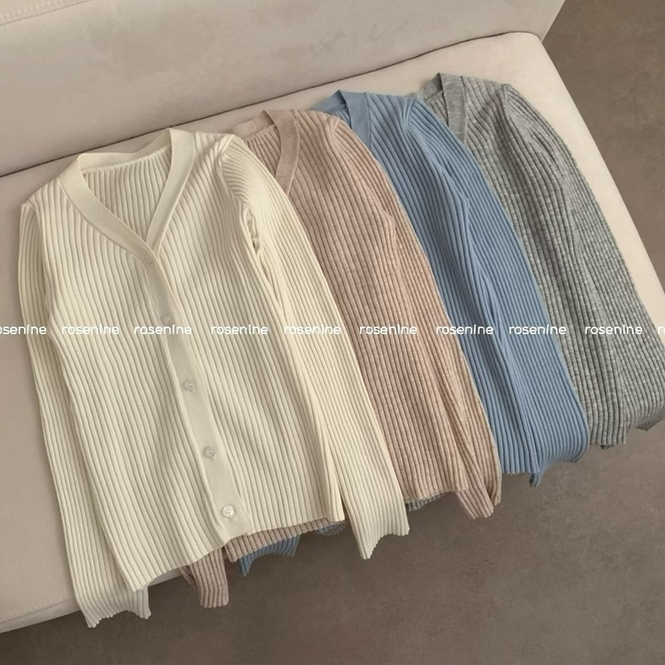 세라 골지 브이넥 긴팔 니트 가디건 봄 봄옷 슬림핏 타이트