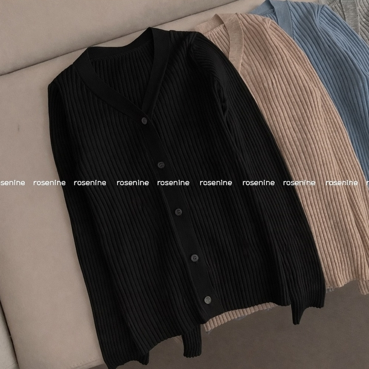 세라 골지 브이넥 긴팔 니트 가디건 봄 봄옷 슬림핏 타이트