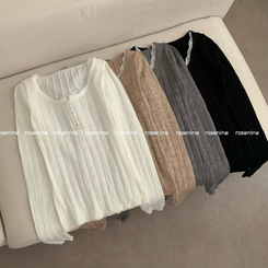 진주 콩단추 레이스 긴팔 니트티 긴팔티 니트 걸코어 레이어드 롱 슬림핏