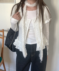 【マフラー付き】レイヤード長袖Tシャツ IVORY