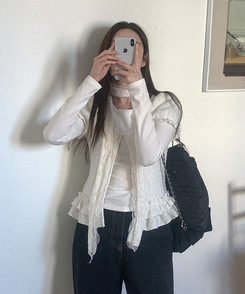 【マフラー付き】レイヤード長袖Tシャツ IVORY