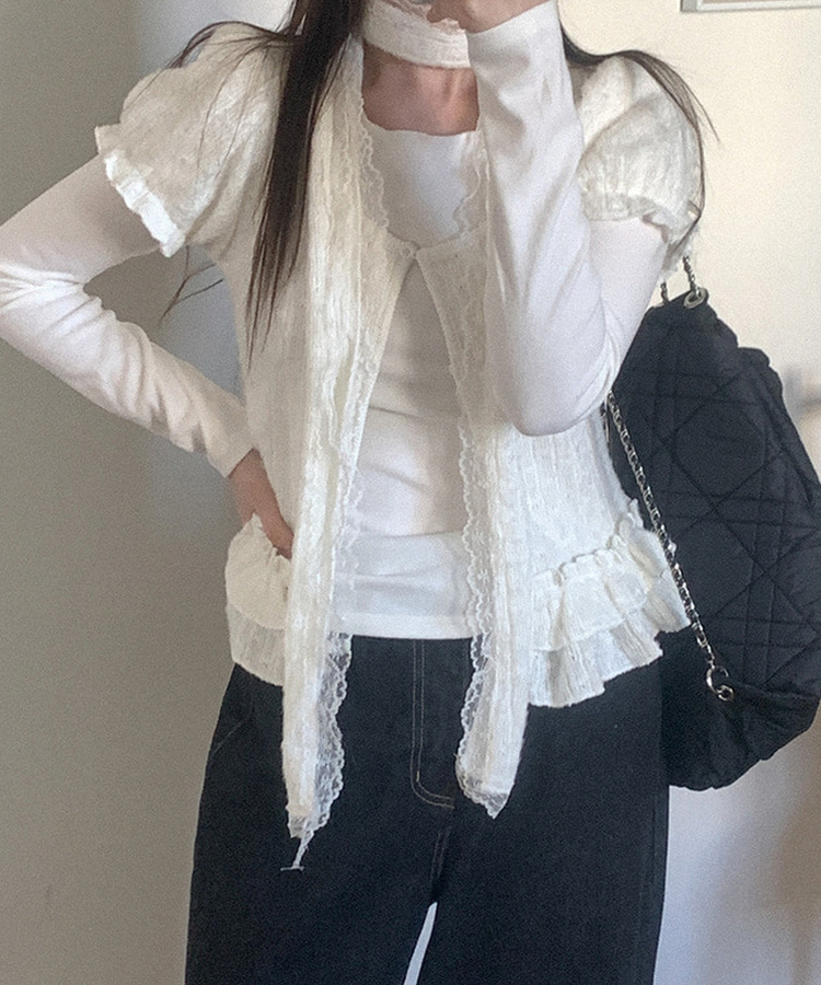 【マフラー付き】レイヤード長袖Tシャツ IVORY