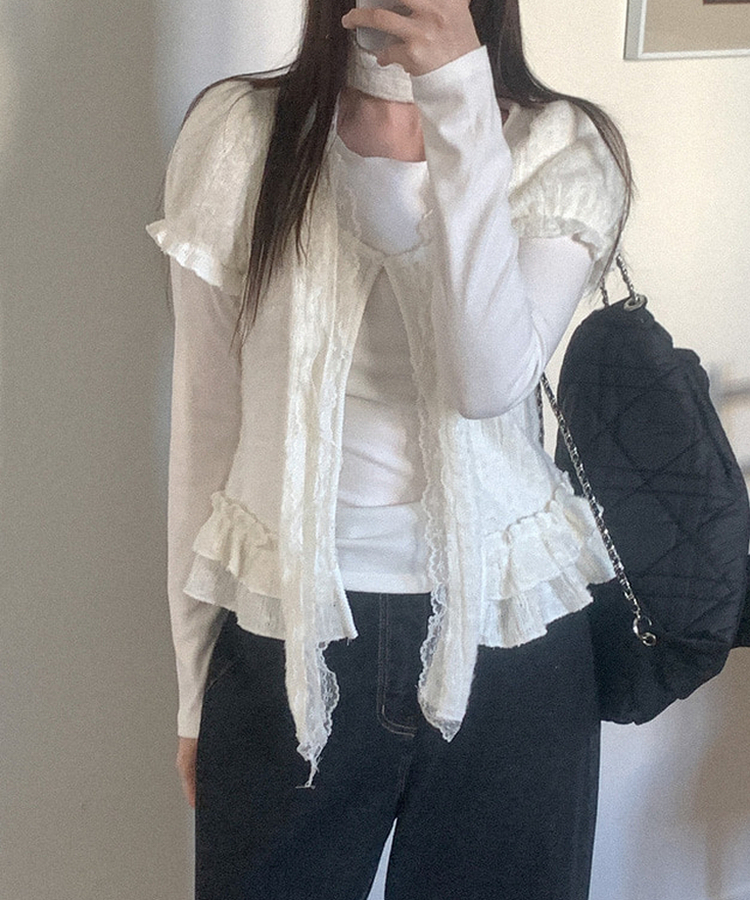 【マフラー付き】レイヤード長袖Tシャツ IVORY