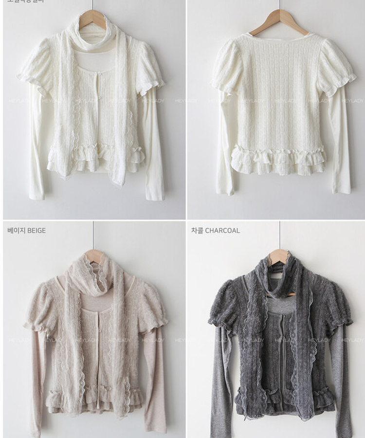 【マフラー付き】レイヤード長袖Tシャツ