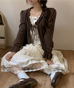 달리아 밑단 플라워 레이스 롱 캉캉 스커트 크림