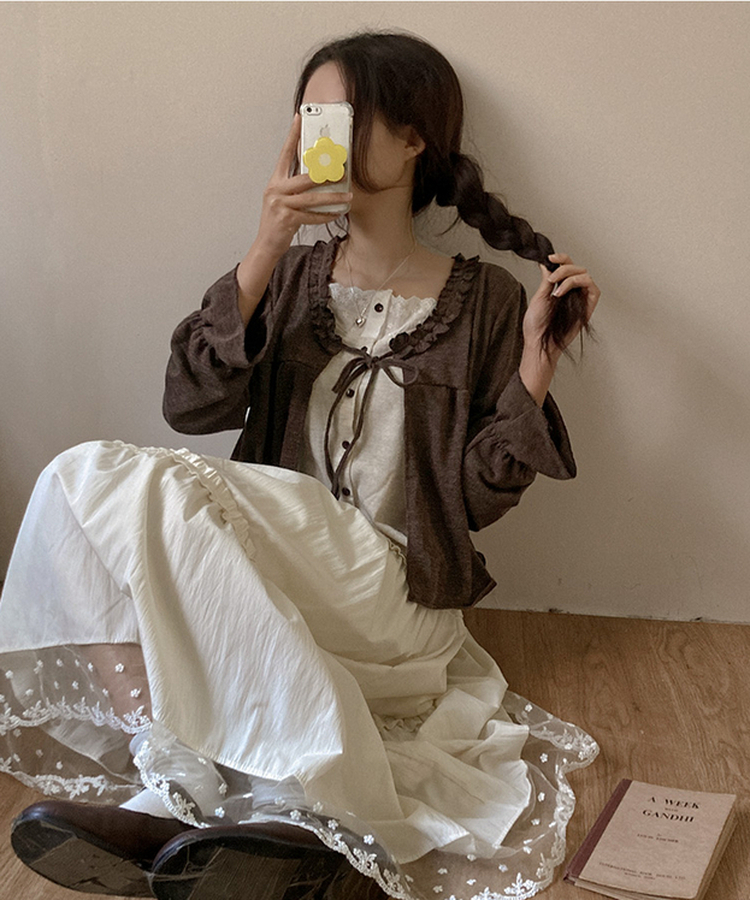 달리아 밑단 플라워 레이스 롱 캉캉 스커트 크림