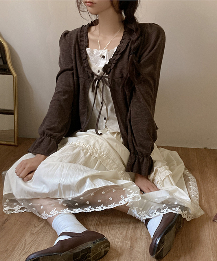 달리아 밑단 플라워 레이스 롱 캉캉 스커트 크림