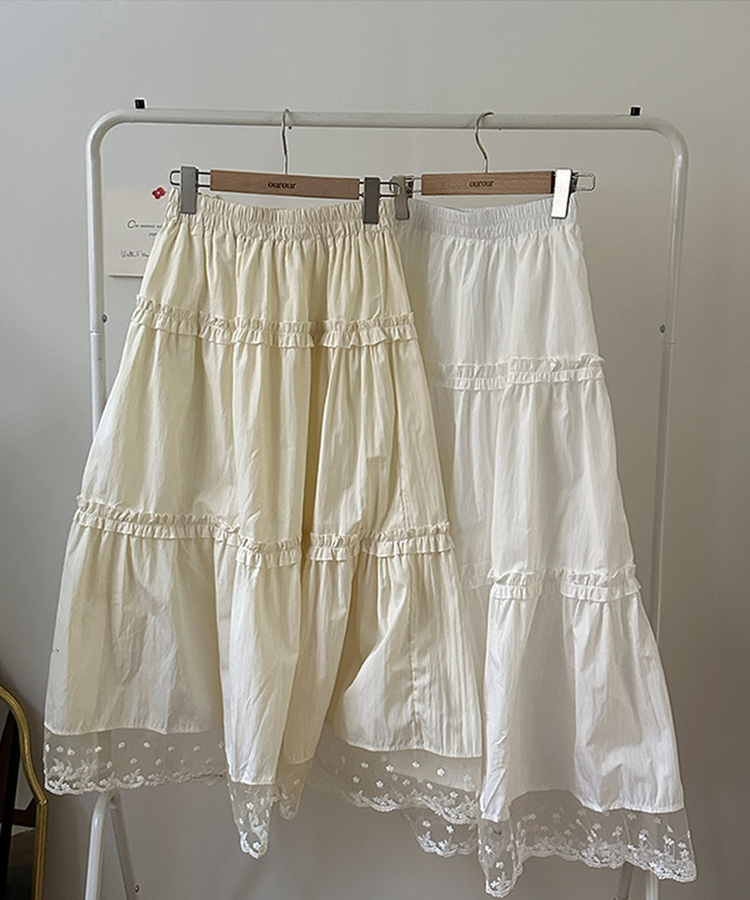 달리아 밑단 플라워 레이스 롱 캉캉 스커트