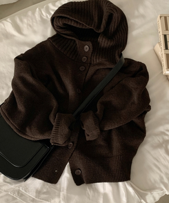 모루 후드 버튼 하이넥 니트 가디건