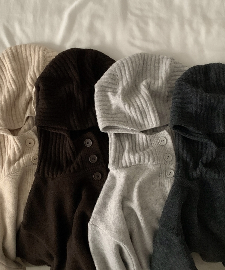 모루 후드 버튼 하이넥 니트 가디건